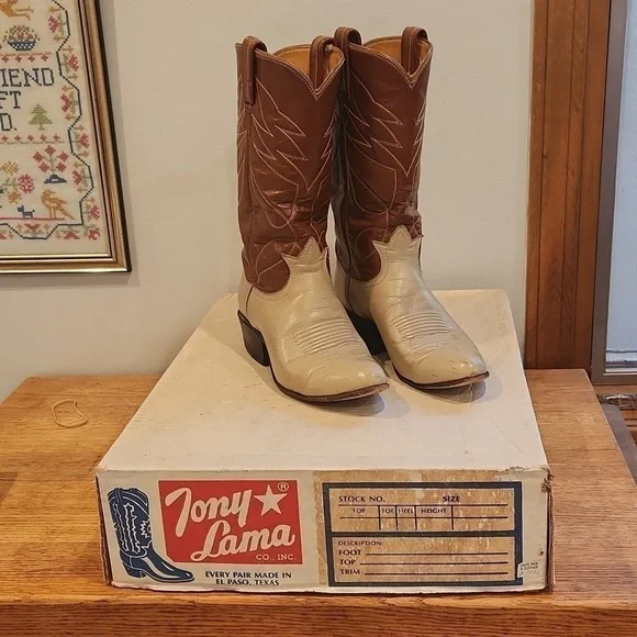 TONY Lama Women's Leather Ywo Tone Cowboy Boots - Picture 1 of 15